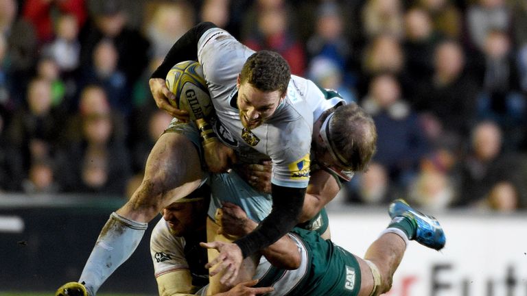 George North charges at the Leicester defence 