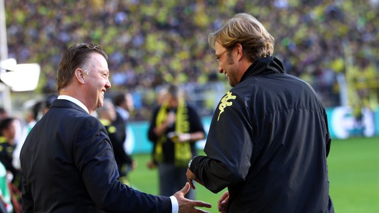 Louis van Gaal (left) and Jurgen Klopp faced each other in the Bundesliga
