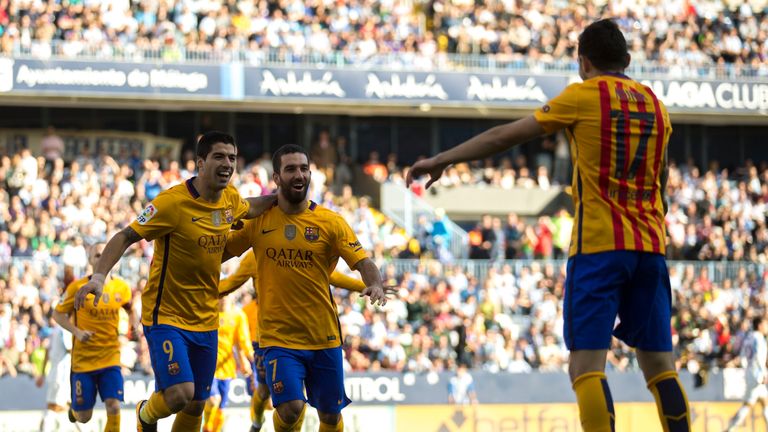 Munir el Haddadi celebrates scoring Barca's opener after 64 seconds