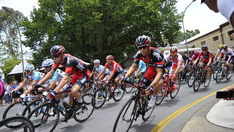 Richi Porte (centre right) broke the peloton up with an attack on the Corkscrew