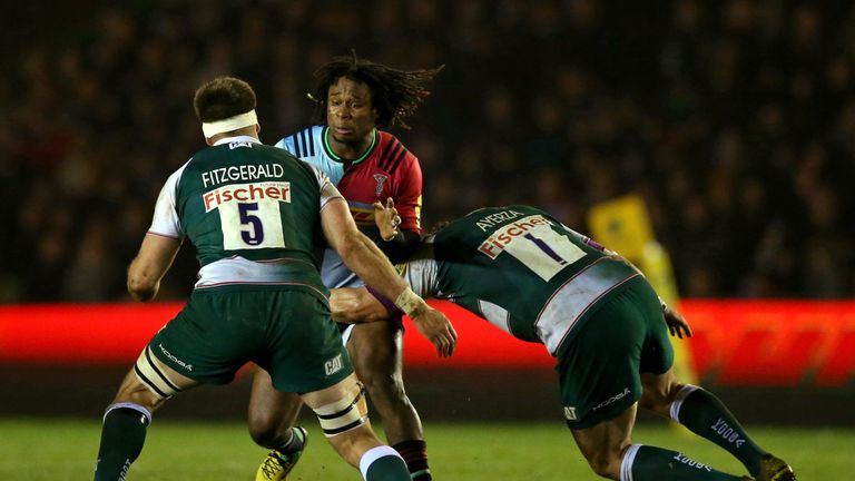 Yarde runs at Leicester duo Marcos Ayerza and Mike Fitzgerald 