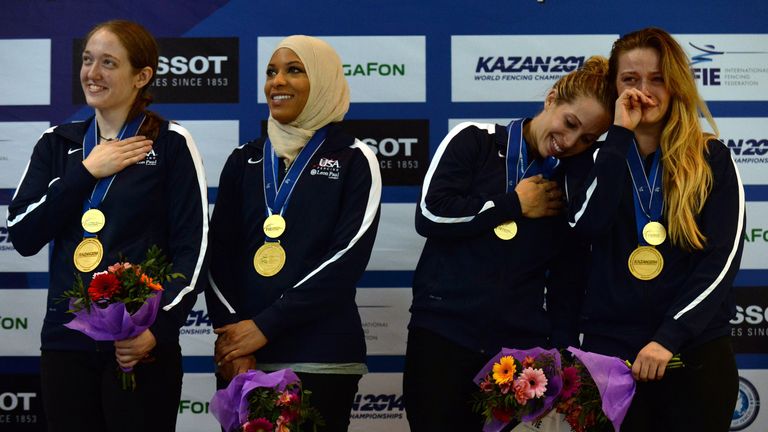 Muhammad was part of the US team that won 2014 World Fencing gold