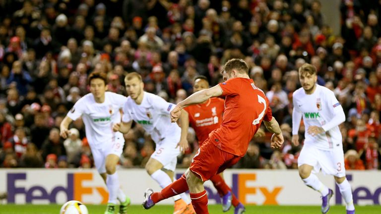 James Milner scores his side's first goal from the penalty spot