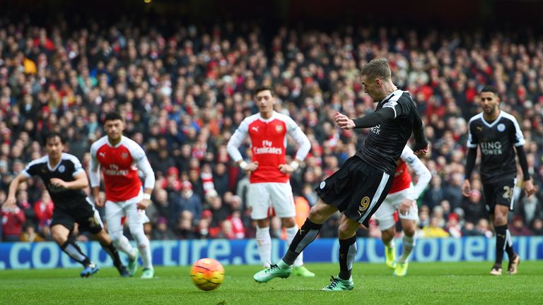 Jamie Vardy scored the opening goal from the penalty spot