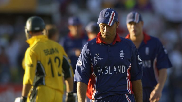 England were knocked out of the 2003 Cricket World Cup with a defeat to Australia in Port Elizabeth