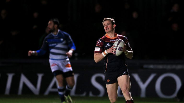 Newport Gwent Dragons Hallam Amos (R) scored in his side's defeat to Treviso on Friday