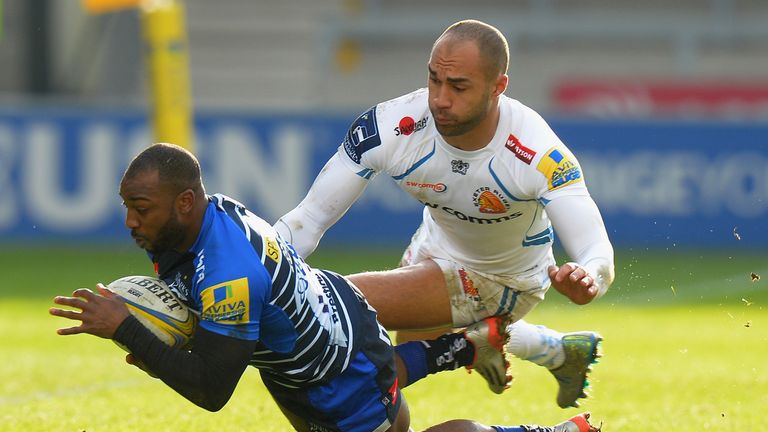 Neville Edwards, pictured bring tackled by by Olly Woodburn, scored the second of three first-half tries for Sale