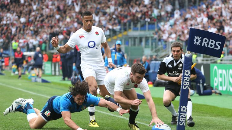 England fly-half George Ford scores the opening try