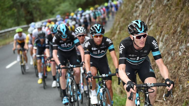 Team Sky set a strong pace on the day's key climb