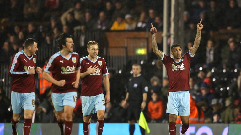 Andre Gray celebrates his winner at Craven Cottage