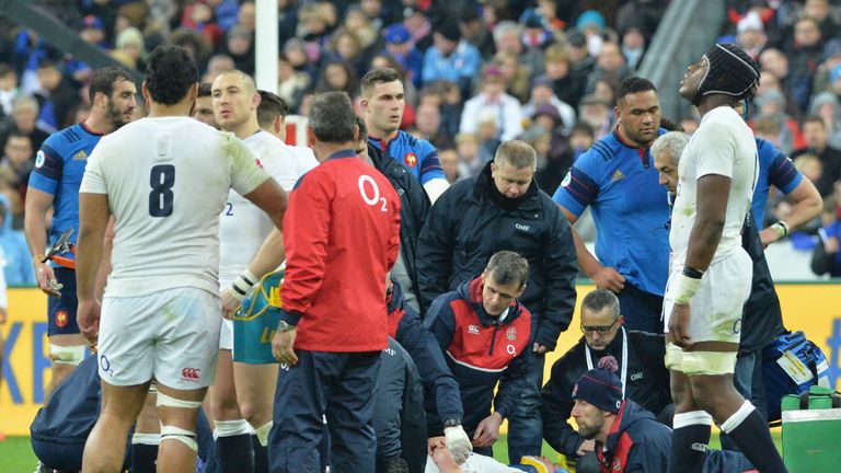 Dylan Hartley misses the game with concussion after being stretchered off during England's Grand Slam win in Paris