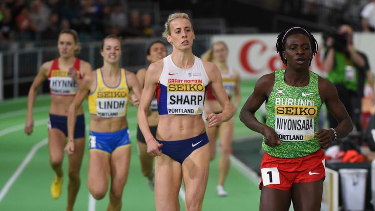 Great Britain's Lynsey Sharp failed to reach the final of the 800m at the World Indoor Championships in Portland