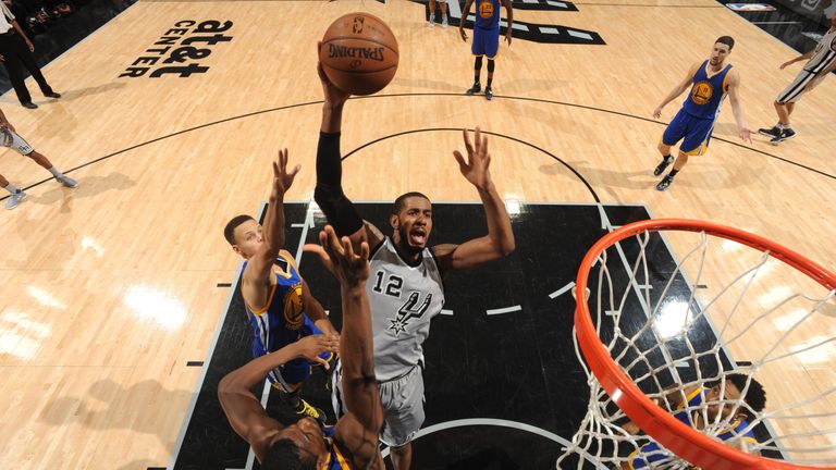 LaMarcus Aldridge (No 12) played a starring role as the San Antonio Spurs beat the Golden State Warriors
