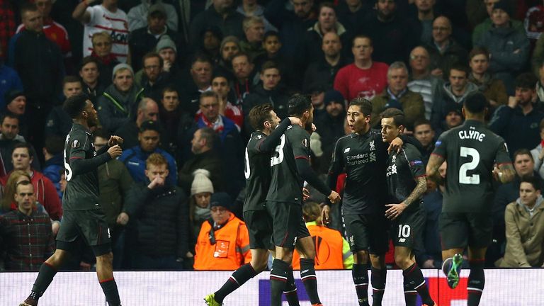 Liverpool celebrate Philippe Coutinho's crucial away goal