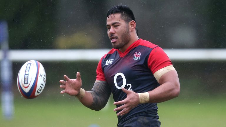 Leicester Tigers centre Manu Tuilagi takes his place on the bench at Twickenham