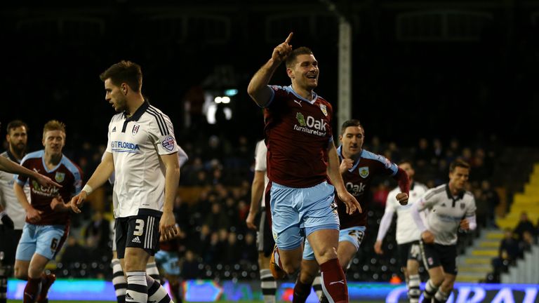 Sam Vokes celebrates scoring the first goal against Fulham