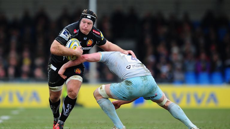 Thomas Waldrom takes the ball up for Exeter