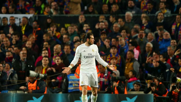 Bale reacts after having a goal disallowed
