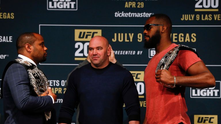 UFC president Dana White (middle) announced that the fight between Daniel Cormier (L) and Jon Jones is off the UFC 200 card