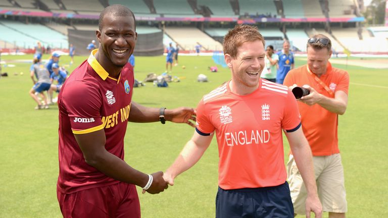 Sammy and England captain Eoin Morgan share a joke