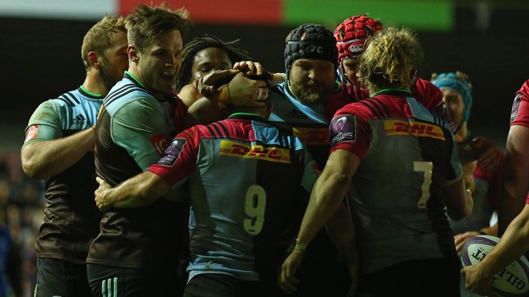 Harlequins' players celebrate victory