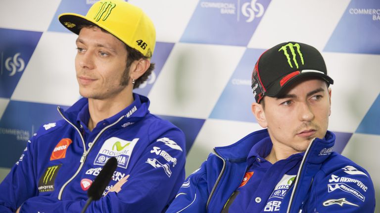Jorge Lorenzo (right) with Valentino Rossi during this year's race in Qatar