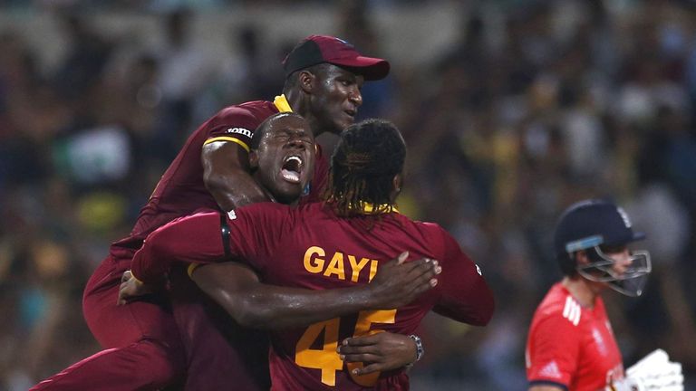 Chris Gayle leads the celebrations after an extraordinary match