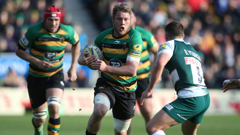 Teimana Harrison (centre) scored one of Northampton's two tries