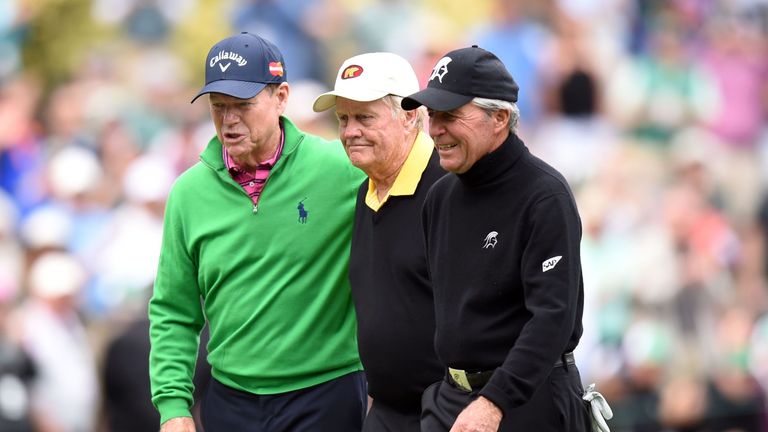 Tom Watson filled in for Arnold Palmer and played with Jack Nicklaus and Gary Player in the Par 3 tournament