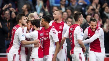 Ajax celebrate a goal in their win over FC Twente on Sunday