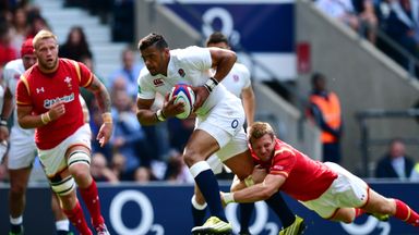 Luther Burrell scores for England against Wales