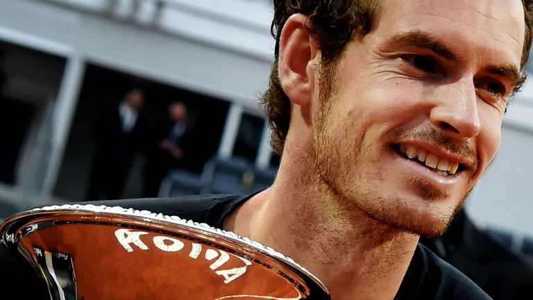 Andy Murray poses with his trophy after winning the men's final against Serbia's Novak Djokovic at the Rome Masters last year