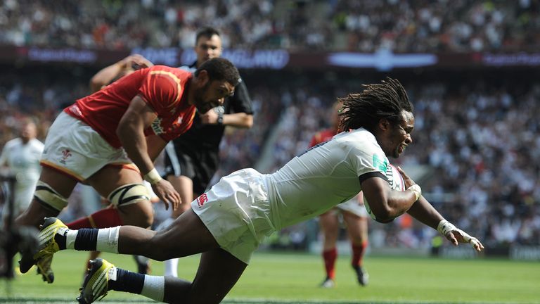 England's Marland Yarde goes over to score a try 