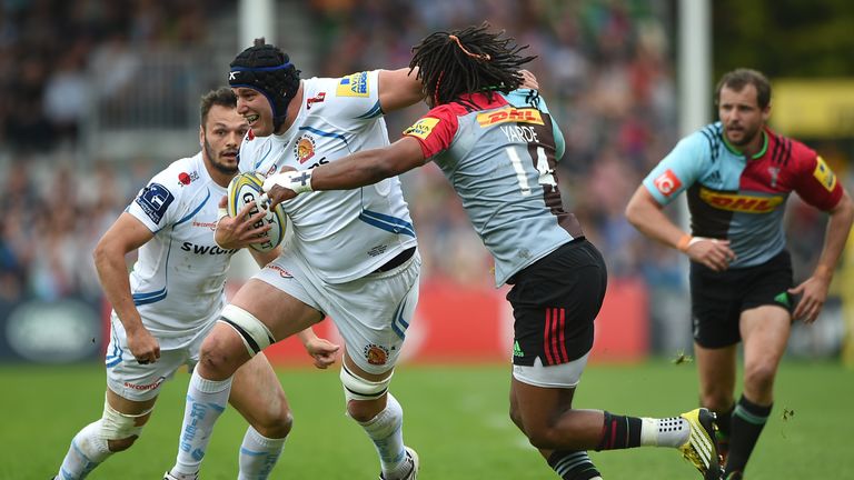Mitch Lees is tackled by Quins wing Marland Yarde