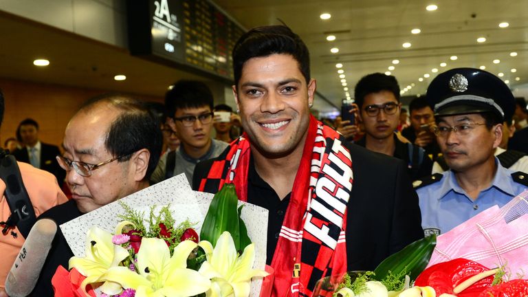 Brazil striker Hulk arrives at Shanghai Pudong International Airport 