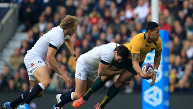 Jonathan Joseph believes Israel Folau (R) should be played in his traditional full-back position