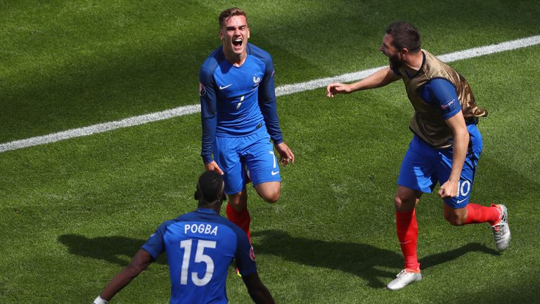 Griezmann celebrates after scoring for France