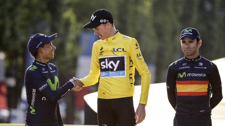 Quintana, left, finished second to Chris Froome, middle, in the 2013 and 2015 Tours