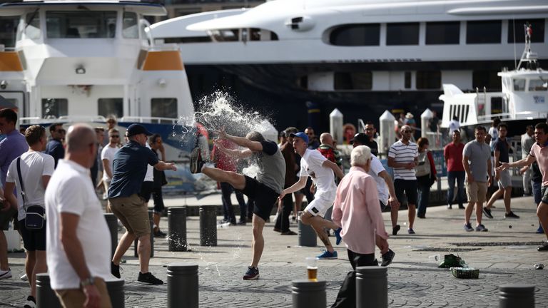 England fans clashed in violent confrontations with Russia fans