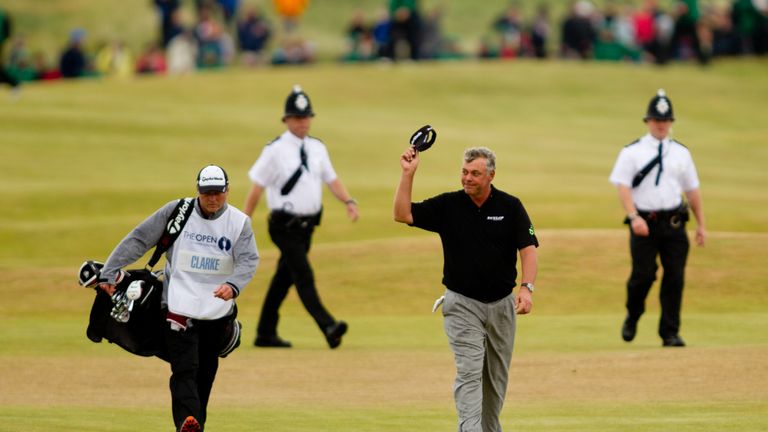 Clarke thanked the crowd for their support as he walked down the 18th fairway at Royal St George's with a four-shot lead 