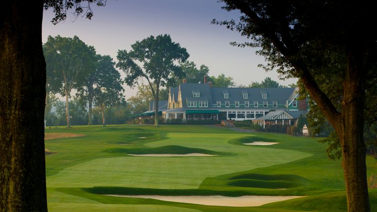 A general view of the 18th hole at Oakmont Country Club 