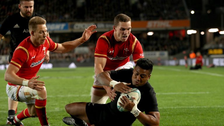 Julian Savea scores New Zealand's first try against Wales