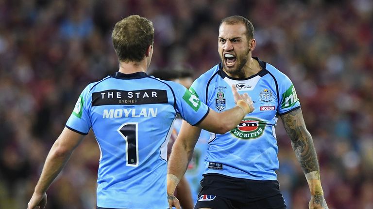 Blake Ferguson celebrates with Matt Moylan