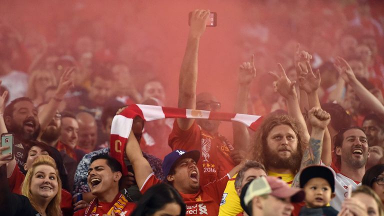 Liverpool fans cheer during International Champions Cup match with AC Milan