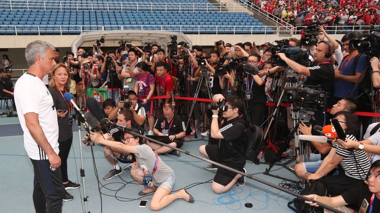 Mourinho was forced to conduct a chaotic pitchside press conference on Sunday because of sweltering temperatures inside the press room