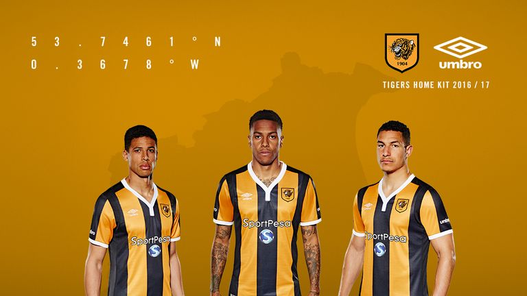 Hull City's players model their new home kit for the 2016/17 season (Image c/o Hull City FC)