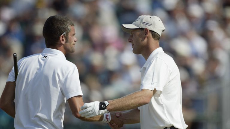 Jesper Parnevik shakes hands with Mark Roe unaware of the drama to come