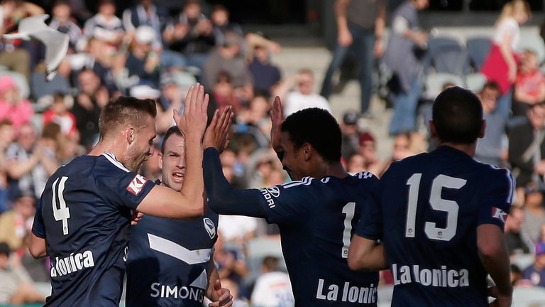 Victory celebrate their winner against the 2016 Champions League runners-up