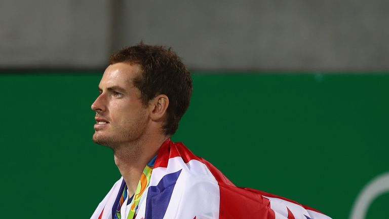 Andy Murray with his Olympic gold medal at Rio 2016