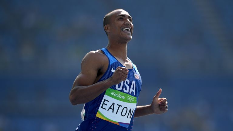  Ashton Eaton leads the decathlon at halfway